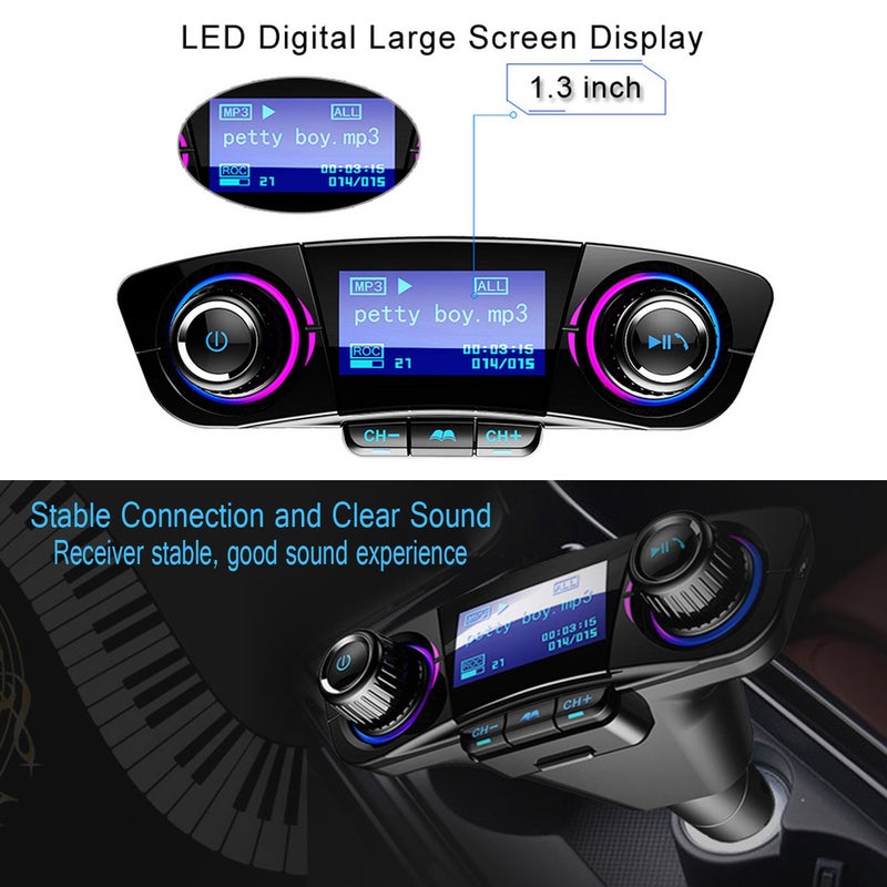 Jinserta Bluetooth FM Transmitter Handfrees-Calling Radio Adapter Car Kit with Dual USB Port MP3 Player Support TF Card USB Flash Drive - Image 5